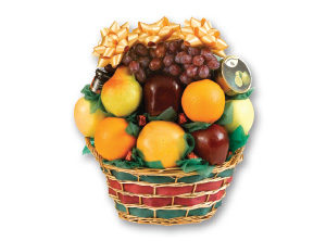 fruit display in multicolored basket