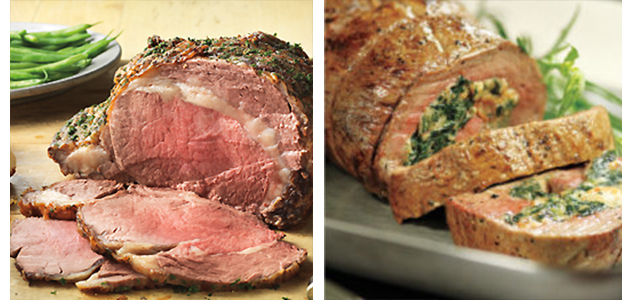peppered ribeye roast and spinach bacon stuffed beef tenderloin