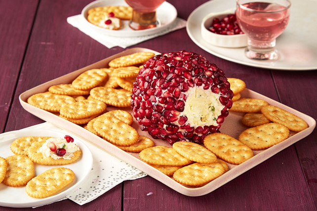 pomegranate cheeseball platter with crackers