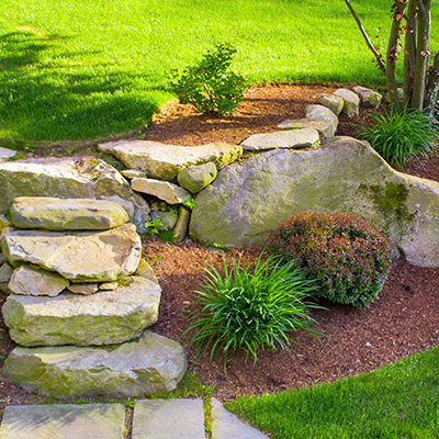 stone steps with mulch
