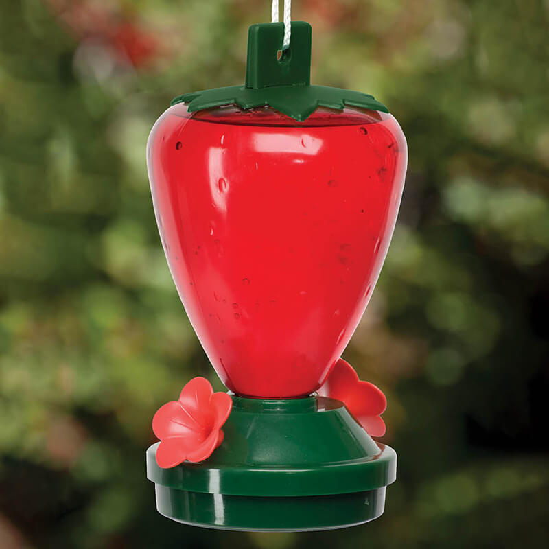 red poly apple feeder