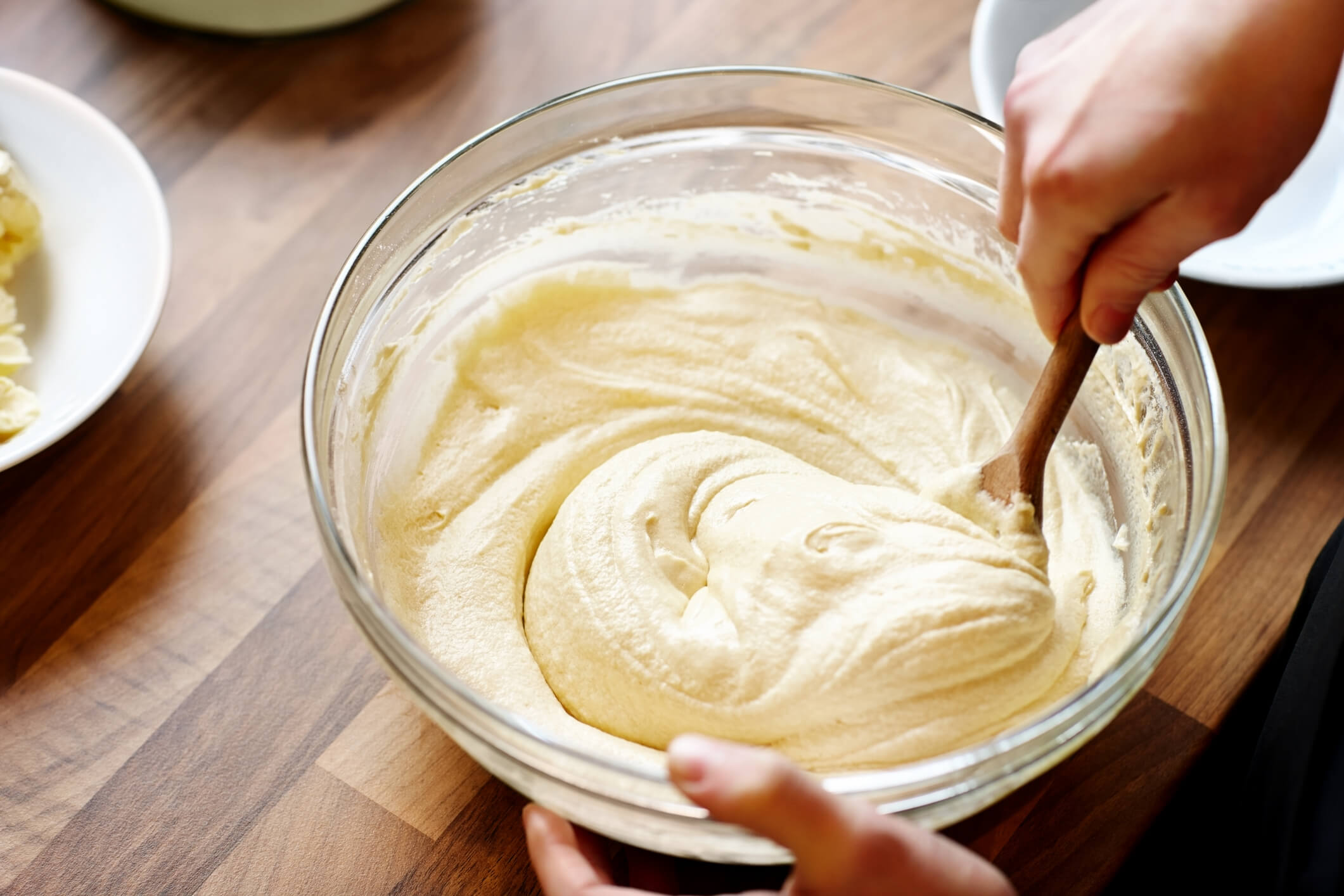 Mixing batter with a substituted ingredient to lighten up the recipe