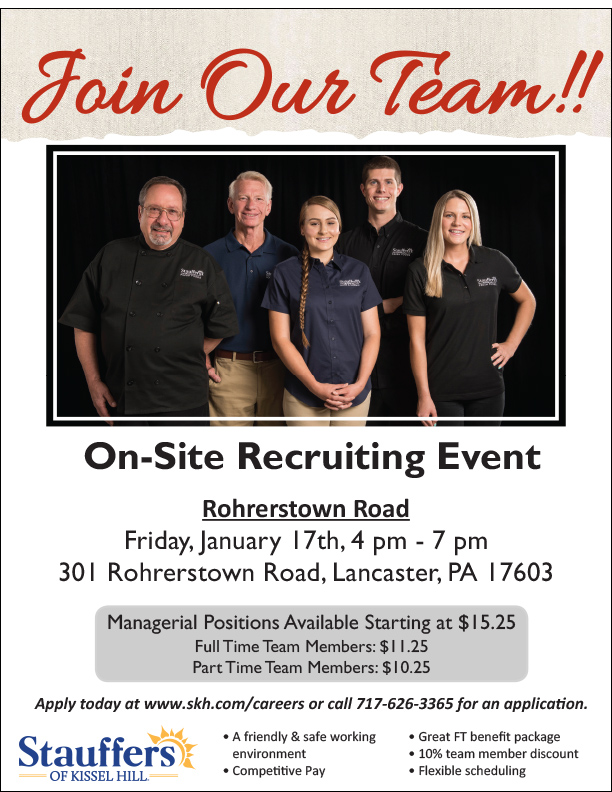 join our team rohrerstown recruiting event poster info