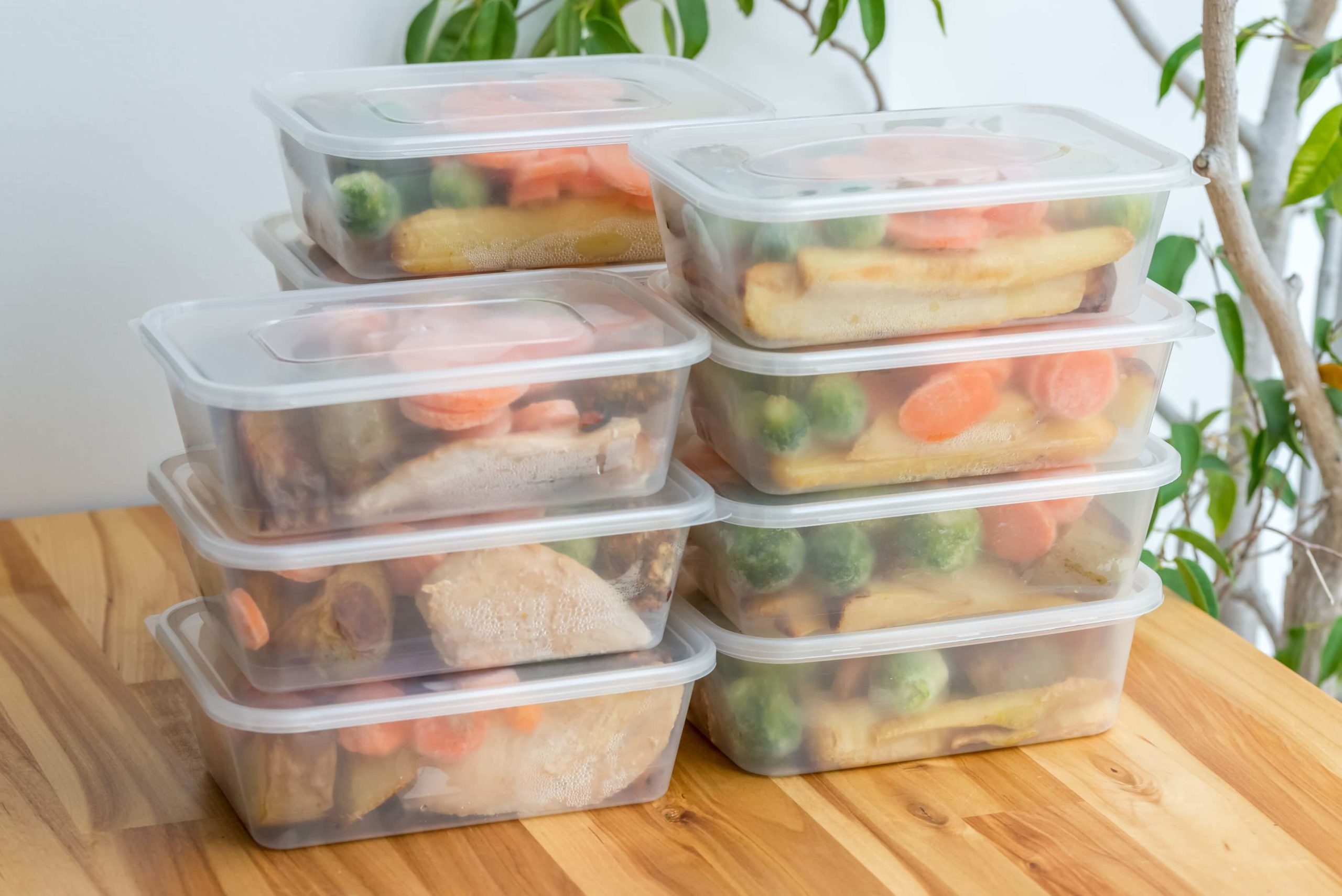 Meals prepped in containers for the week.