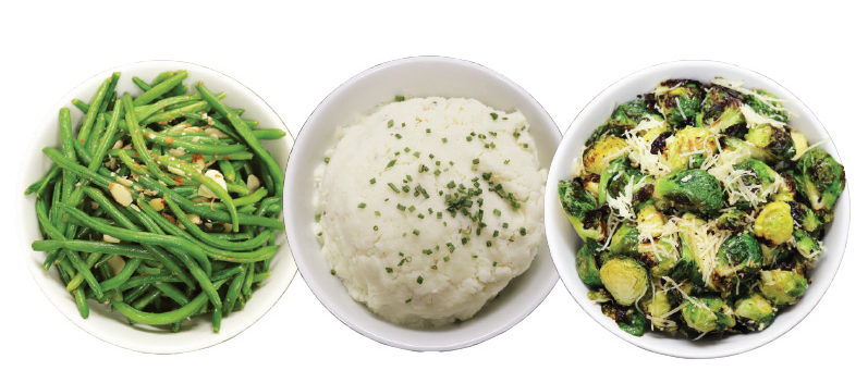 green beans and mashed potatoes and brussels sprouts