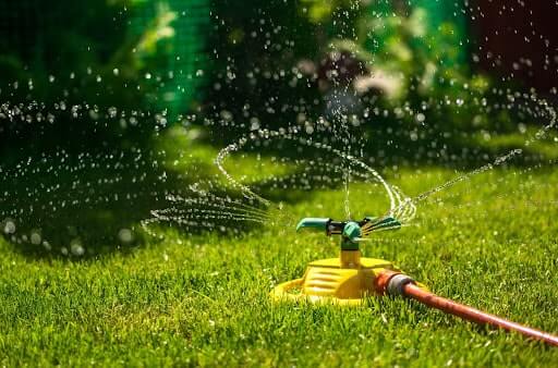 Watering lawn in the heat