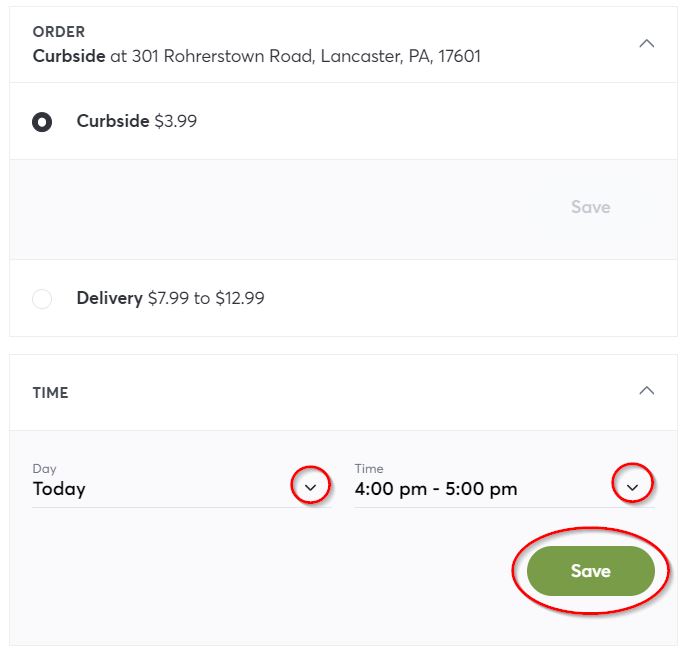 pickup and delivery screen