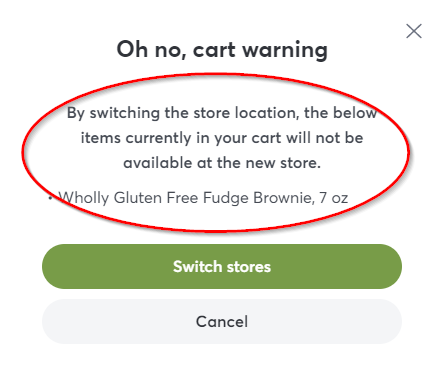 item not in cart