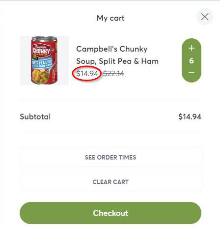 my cart of campbell's chunks soup