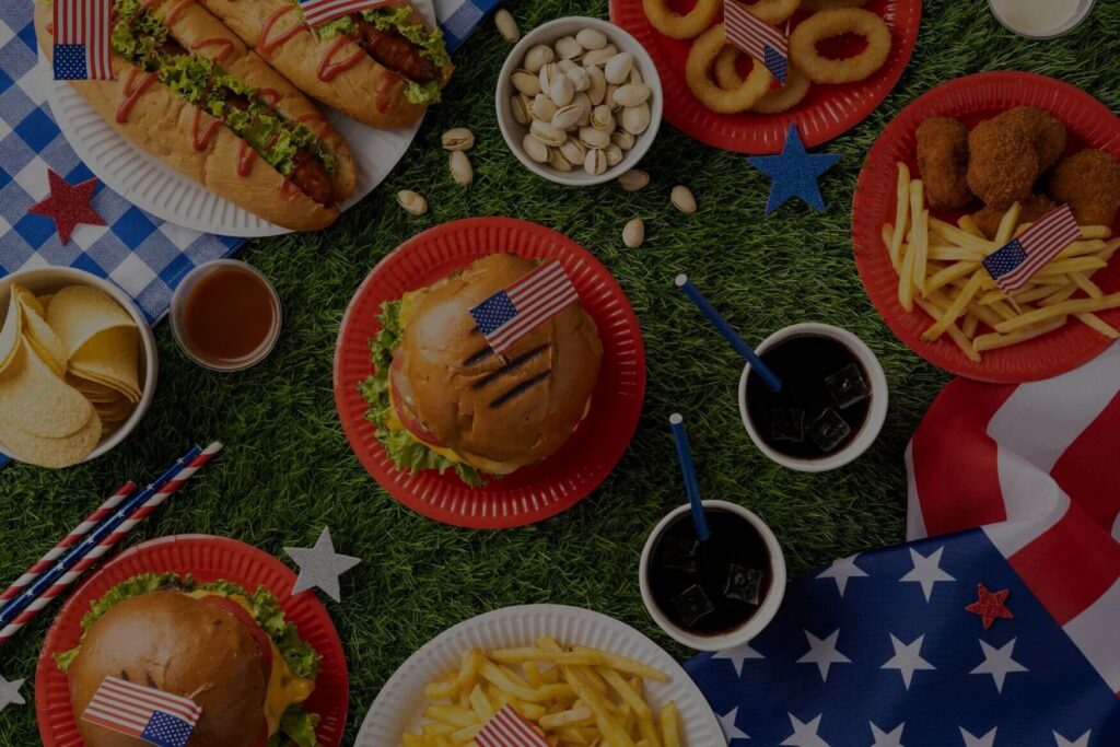 Food displayed with an American flag